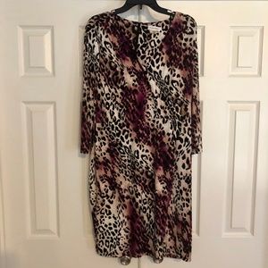 CALVIN KLEIN LEOPARD FAUX WRAP DRESS
